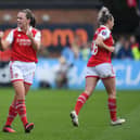 Katie McCabe celebrates scoring Arsenal’s second goal against Man City in WSL fixture