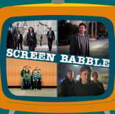 The orange Screen Babble television, featuring images from The Diplomat, Barry, The Hunt for Raoul Moat, and Freaks and Geeks, as discussed in episode 23 (Credit: NationalWorld Graphics)