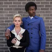 Millie Gibson as Ruby Sunday and Ncuti Gatwa as the Doctor in Doctor Who, wearing 60s-style fashion (Credit: BBC/Bad Wolf/Disney/James Pardon)