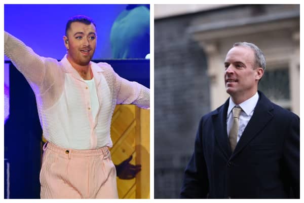 Sam Smith and Dominic Raab are trending for very different reasons. Photographs by Getty