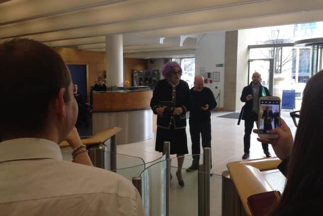Dame Edna Everage arrives at The Scotsman office in Edinburgh in 2013 (Image: Nick Mitchell)