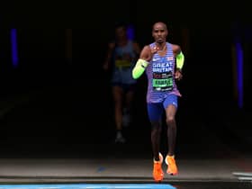 Mo Farah of Great Britain in the Elite Men’s race during the 2023 TCS London Marathon. (Photo by Andrew Redington/Getty Images)