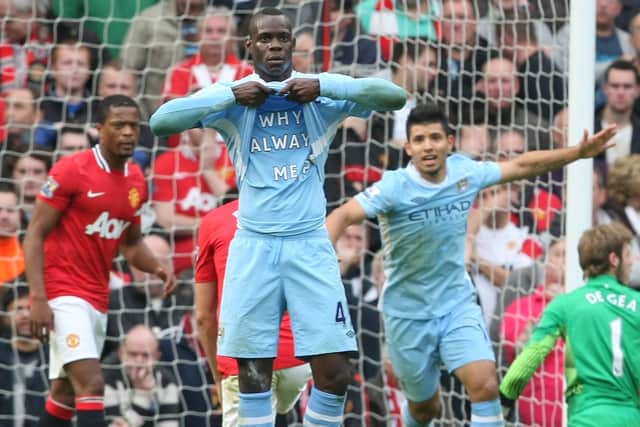 Mario Balotelli opened the scoring in Man City’s 6-1 win over Man United. (Getty Images)