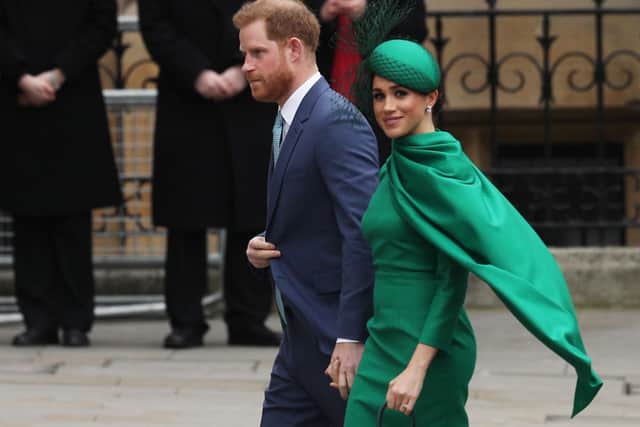 Meghan chose a vibrant green Emilia Wickstead dress for Commonwealth Day Service 2020. (Photo by Dan Kitwood/Getty Images)