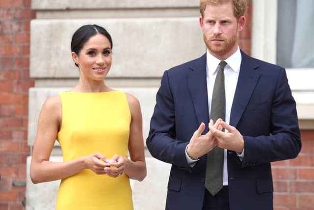 LONDON, ENGLAND - JULY 05: Prince Harry, Duke of Sussex and Meghan, Duchess of Sussex attend the Your Commonwealth Youth Challenge reception at Marlborough House on July 05, 2018 in London, England. (Photo by Yui Mok - WPA Pool/Getty Images)