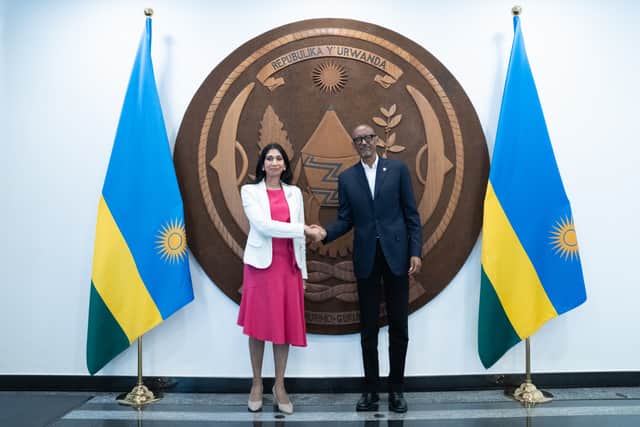 Home Secretary Suella Braverman meets Rwandan President Paul Kagame at his office in Kigali during her visit to Rwanda. Picture date: Sunday March 19, 2023. Credit: PA
