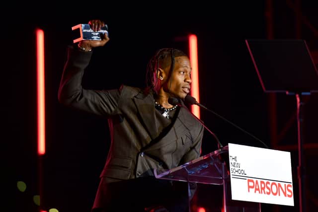Travis Scott speaks onstage during The 72nd Annual Parsons Benefit at Pier 17 on June 15, 2021 in New York City. (Photo by Craig Barritt/Getty Images for The New School)