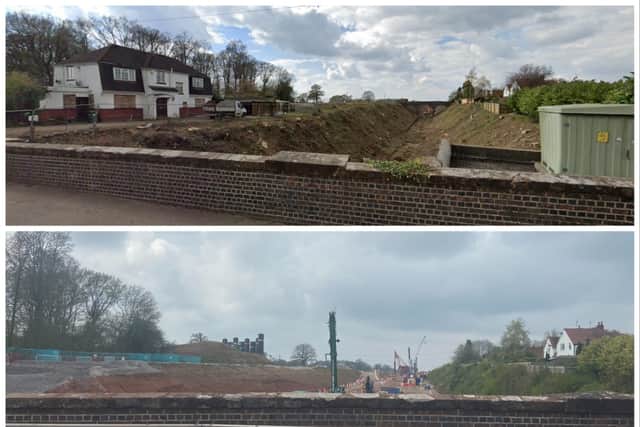 Above picture of Cromwell lane in April 2021. Below picture of Cromwell lane in April 2023. The house on the left has been demolished due to the HS2 route. (Photo:  Isabella Boneham/Google Maps) 