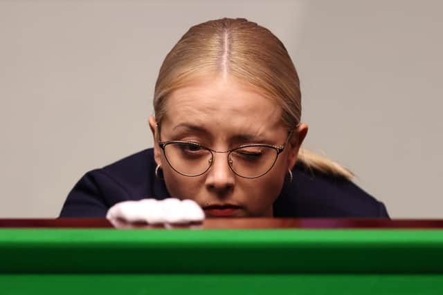 Desislava Bozhilova has already officiated a number of matches at the ongoing World Snooker Championship 2023 tournament at Sheffield's Crucible Theatre - Credit: Getty