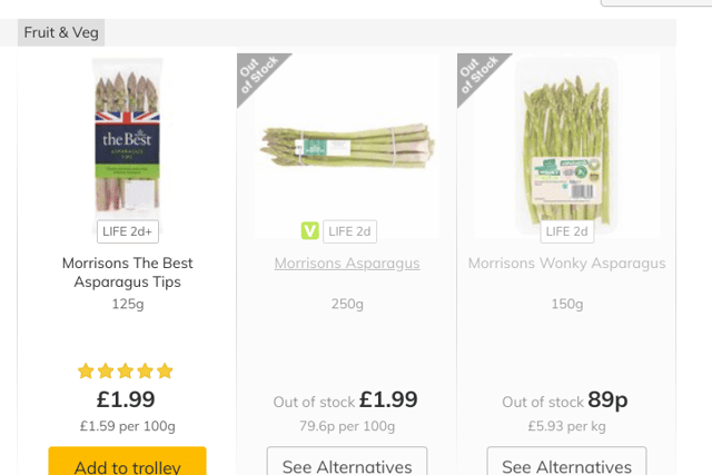 Looks like Morrisons also have a number of shoppers who appreciate the classiness of asparagus for a meal or party (Credit: Morrisons)