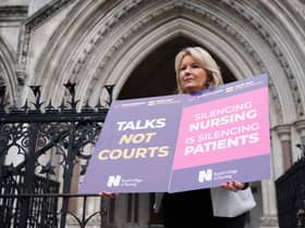 General Secretary of the Royal College of Nursing, Pat Cullen joins nurses outside the High Court in central London. Picture: PA
