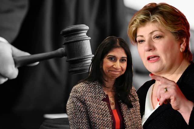 Labour's Emily Thornberry (right) is among those calling on the Home Office (led by Suella Braverman, left) to publish figures on suspected rapists charged with alternative offences  (Image: NationalWorld/Kim Mogg/Getty)