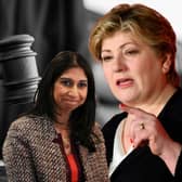Labour's Emily Thornberry (right) is among those calling on the Home Office (led by Suella Braverman, left) to publish figures on suspected rapists charged with alternative offences  (Image: NationalWorld/Kim Mogg/Getty)