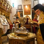 Oils are mixed with essential oils and blessed in Jerusalem by the Patriarch of Jerusalem ahead of the Coronation of King Charles III (Photo: PA)