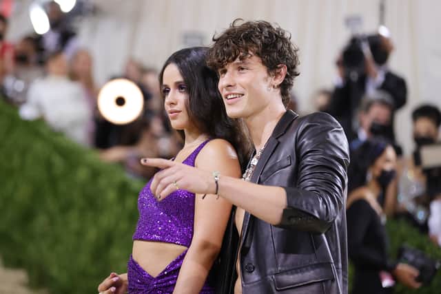 NEW YORK, NEW YORK - SEPTEMBER 13: Camila Cabello and Shawn Mendes attend The 2021 Met Gala Celebrating In America: A Lexicon Of Fashion at Metropolitan Museum of Art on September 13, 2021 in New York City. (Photo by Mike Coppola/Getty Images)