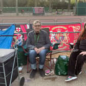 Sky London (left) and Carol Foster (right) who are camping out on the Mall ahead of the coronation of King Charles III. Picture: Luke O’Reilly/PA Wire