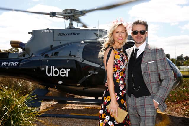 Lauren Zonfrillo and Jock Zonfrillo arrive at Lexus Melbourne Cup Day at Flemington Racecourse on November 05, 2019 in Melbourne, Australia. (Photo by Sam Tabone/Getty Images for Uber)