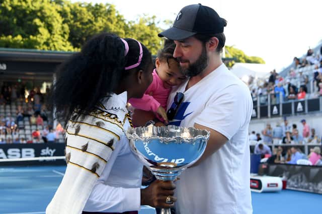 Williams with her husband and daughter after her ASB Classic win in Auckland 2020