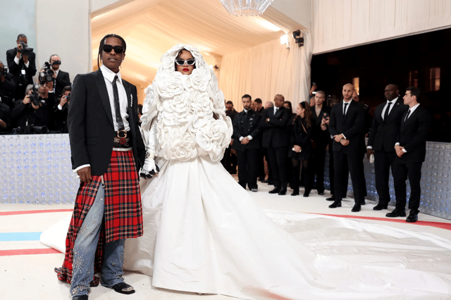 As the evening's final guests, Rihanna and Asap Rocky embraced the Karl Lagerfeld-dedicated dress code with some subtle homages to the late Chanel creative director - Credit: Getty