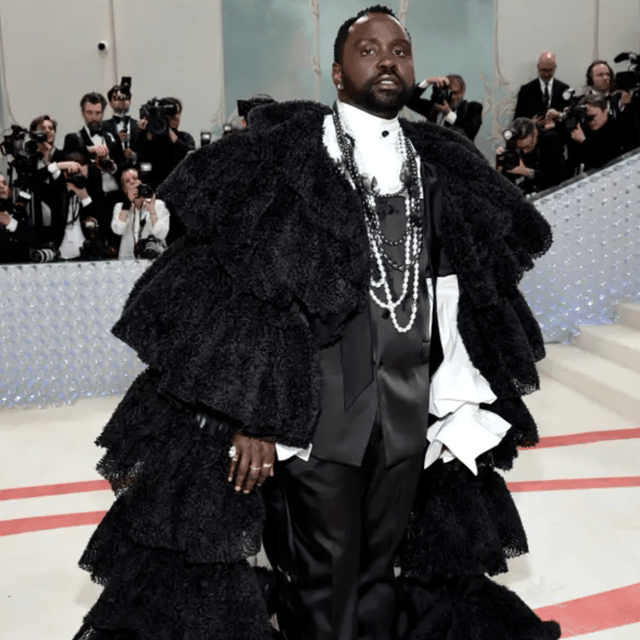Brian Tyree Henry paying tribute to Karl Lagerfeld at the Met Gala 2023 - Credit: Getty