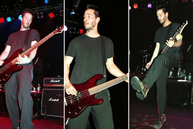 Actor Keanu Reeves performs July 7, 2000 with his band "Dogstar" at Irving Plaza in New York City. (Photo by George De Sota/Liaison)