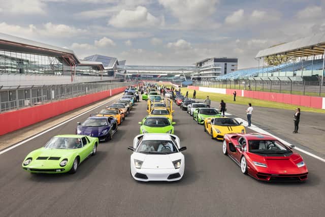 The collection of 382 Lamborghinis at Silverstone is thought to be the largest number of the Italian brand's models on track at the same time (Photo: Lamborghini)