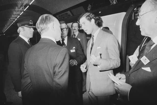Charles, Prince of Wales, visiting Charing Cross Tube Station before its new opening after refurbishment, London, UK, 30th April 1979. (Photo by Manwaring/Evening Standard/Hulton Archive/Getty Images)