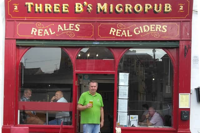 Mark Bates (centre) owns and operates the Three B's Micropub in Bridlington, East Yorkshire (image: Mark Bates)