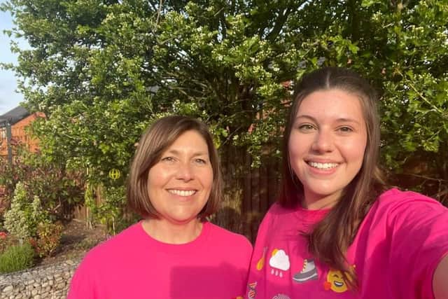 Sam Wells is running a month-long marathon challenge with her daughter Megan (Photo: Brain Tumour Research / SWNS)