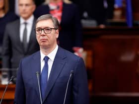 Serbia's President Aleksandar Vucic announced a series of “anti-terrorist” measures, including the hiring of 1,200 policemen and putting a police officer on guard each day at schools (Photo by PEDJA MILOSAVLJEVIC/AFP via Getty Images)