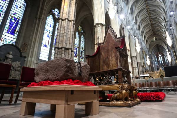 The Stone of Destiny is pictured inside Westminster Abbey. Picture: SUSANNAH IRELAND/POOL/AFP via Getty Images