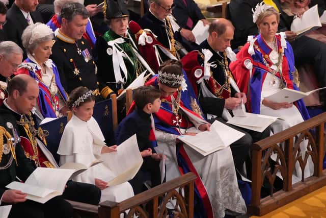 Prince Louis spoke to his mother, Kate, Princess of Wales, during the coronation ceremony. (Credit: PA)