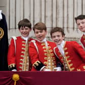 (L-R) Page of Honour Lord Oliver Cholmondeley, Prince George of Wales, Page of Honour Nicholas Barclay and Page of Honour Ralph Tollemache seen on the Buckingham Palace (Photo: Christopher Furlong/Getty Images)