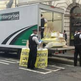 Anti monarchy protest material being confiscated in central London. Picture: Labour for a Republic/PA Wire 