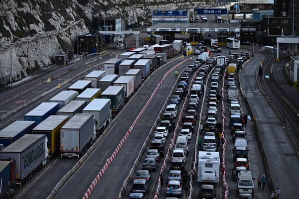 Delays at Dover reached 14 hours during the Easter holidays (Photo by Ben Stansall/AFP via Getty Images)