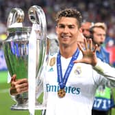 Cristiano Ronaldo celebrates his fifth UCL trophy with Real Madrid in 2018