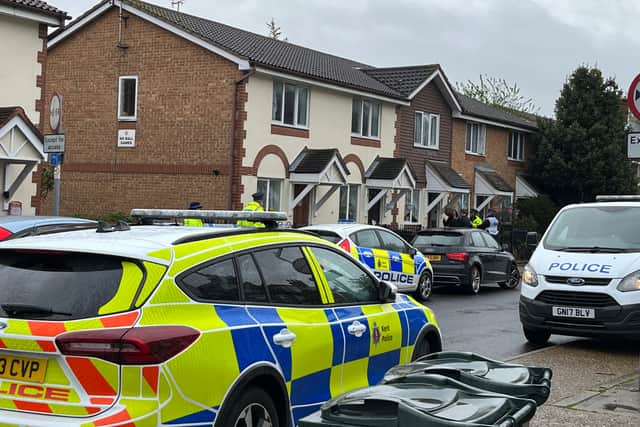 Police officers at the scene in Priory Road, Dartford, Kent, a woman has been rushed to hospital with serious injuries after being held hostage at her home, witnesses have said (Photo: Joseph Draper/PA Wire)