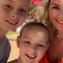 Rachel and her two children, Brayden and Elianna, on holiday in Majorca (Photo: Rachel Smith / SWNS)
