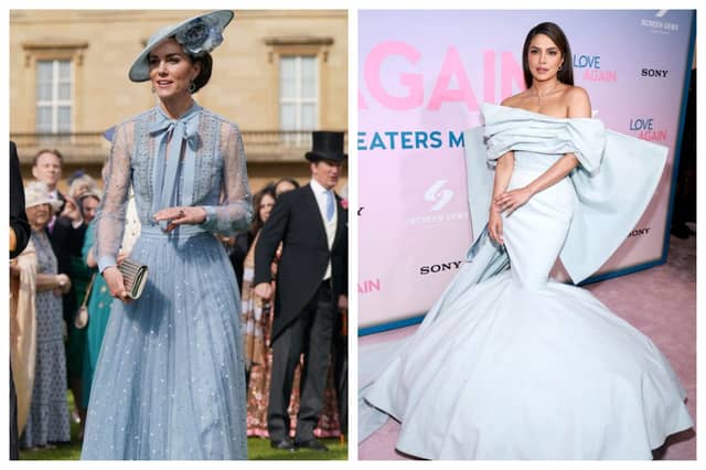 Kate Middleton is a fan of powder blue whilst Priyanka Chopra Jonas prefers a more ice blue shade. Photographs by Getty