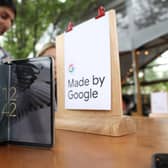 The new Google Pixel Foldable phone is displayed during the 2023 Google I/O developers conference at Shoreline Amphitheatre in California (Photo: Justin Sullivan/Getty Images)