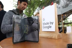 The new Google Pixel Foldable phone is displayed during the 2023 Google I/O developers conference at Shoreline Amphitheatre in California (Photo: Justin Sullivan/Getty Images)