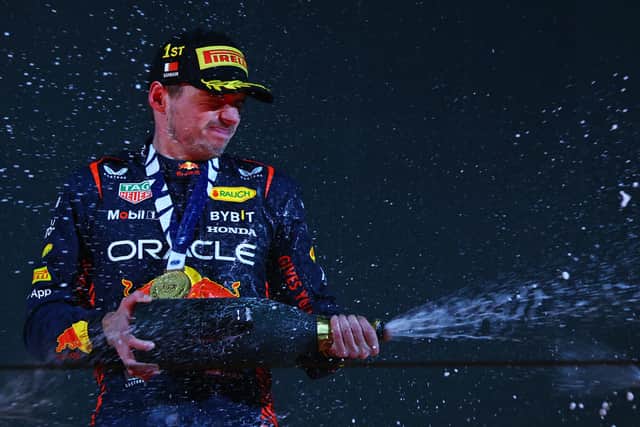 Max Verstappen celebrated winning the Bahrain Grand Prix. Credit: Mark Thompson/Getty Images