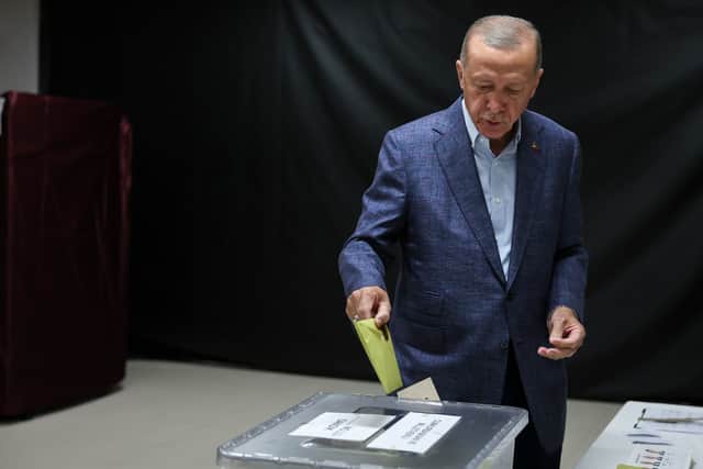 Erdogan votes in the 2023 Turkey election