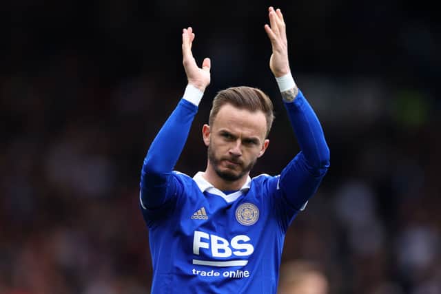 A dejected James Maddison applauds the fans after Leicester lost 5-3 to Fulham