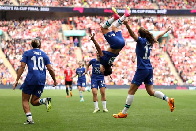 Sam Kerr flips after scoring Chelsea’s winning FA Cup final goal