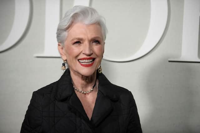 Canadian model Maye Musk arrives to attend the Dior Spring-Summer 2023 fashion show as part of the Paris Fashion Week, in Paris, on September 27, 2022. (Photo by JULIEN DE ROSA/AFP via Getty Images)