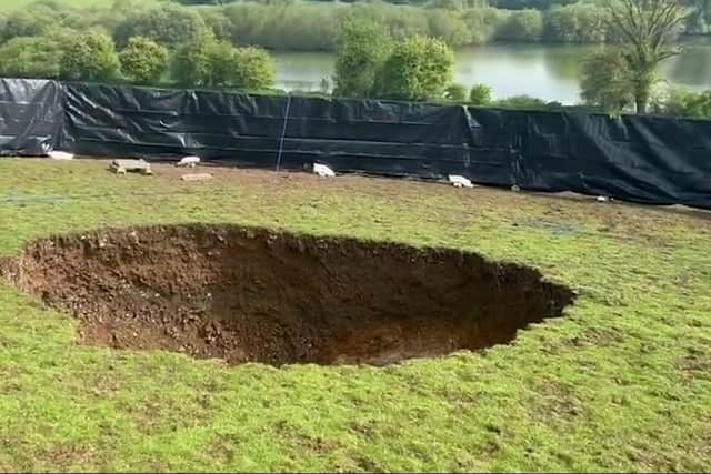 Campaigners are demanding that workers ‘stop digging’ after a 16-foot deep sinkhole opened up above a HS2 line. (Photo: SWNS) 