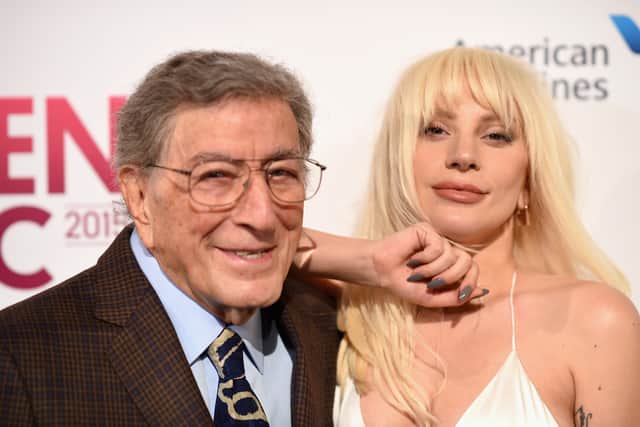  Tony Bennett (L) and Lady Gaga attend Billboard Women In Music 2015 at Cipriani 42nd Street on December 11, 2015 in New York City.  (Photo by Dimitrios Kambouris/Getty Images)