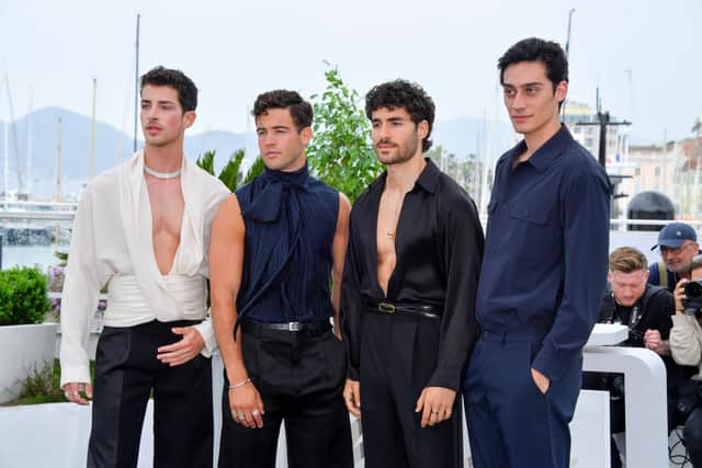 Manuel Rios, Jason Fernandez, Jose Condessa and George Steane attend the "Strange Way Of Life" photocall at the 76th annual Cannes film festival at Palais des Festivals on May 17, 2023 in Cannes, France. (Photo by Kristy Sparow/Getty Images)