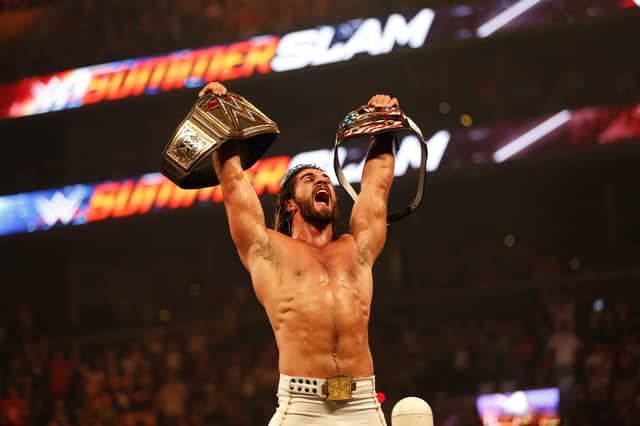 Seth Rollins celebrating a victory over John Cena at SummerSlam 2015 (Photo: JP Yim/Getty Images)
